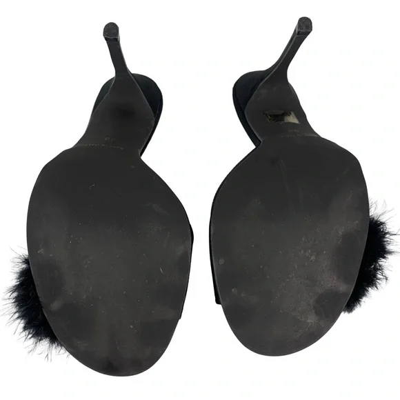 Agent Provacateur Enrica Women’s Slip On Satin Black Pom Pom Trim Heels 8.5-9 - Picture 8 of 11